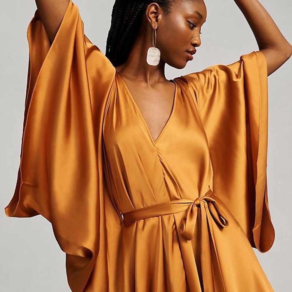 NWT Anthropologie Camel Satin Kaftan Dress